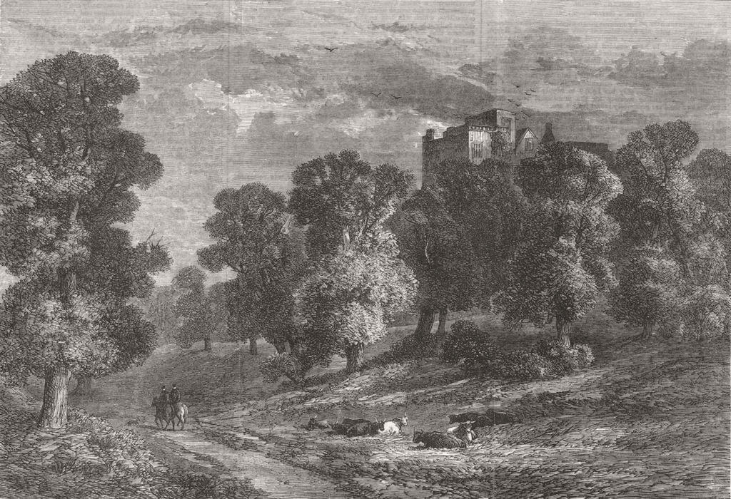 DERBYS. hall, Hardwick, Derbyshire 1863 old antique vintage print picture